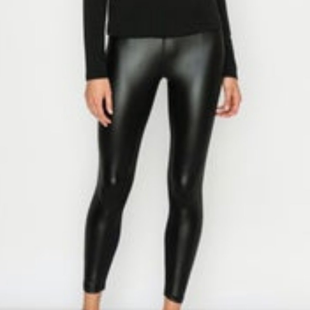 Faux Leather Black Leggings L - Picture 1 of 7